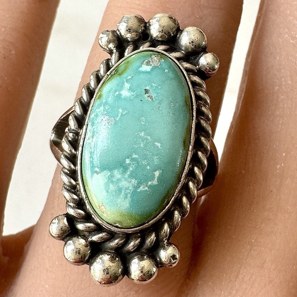 Navajo Sonoran Gold Turquoise Ring Sz 6 Signed Spencer Sterling Native American